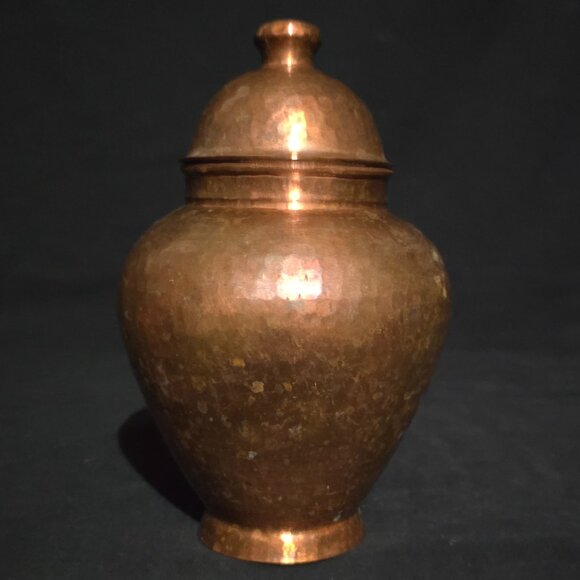 Vtg Hammered Copper Jar Pot (urn) w Lid - 5" x 8" - Picture 3 of 6